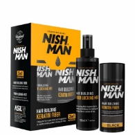 NISH MAN - Set fiber pentru parul rar - Negru