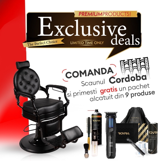 Снимка на ПРОМО ПАКЕТ - Бръснарски стол - Cordoba - Черен + 9 Продукта ПОДАРЪК