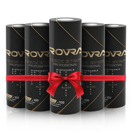 Снимка на ПРОМО ПАКЕТ - Хартиени яки Rovra за бръснарство - Черни - комплект 5 ролки - 6 бр 