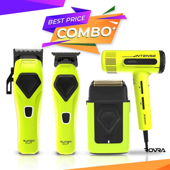Imagine Set ROVRA - SUPER CUT - Masina de tuns + Masina de contur + Masina de ras + Uscator de par INTENSE - Verde 