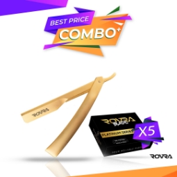 Снимка на Промо пакет - ROVRA - Бръснач неръждаема стомана - Златен + 5 бр. кутии Остриета за бръснене  по 100 бр. ножчета 