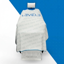 Pelerina frizerie/coafor - L3VEL3  - guler neopren - alba cu insertie albastru - KRAY