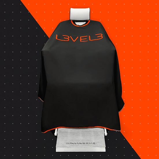 Снимка на Pelerina frizerie/coafor - L3VEL3  - guler neopren -  negru cu tiv rosu