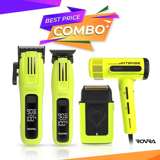 Снимка на Set ROVRA - IMPACT - Masina de tuns + Masina de contur + Uscator de par Intense + Masina de ras Super Cut - Verde 